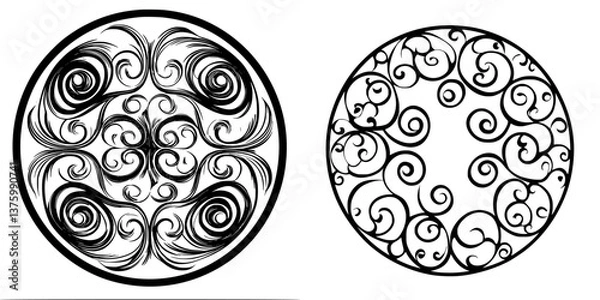 Fototapeta Decorative swirling patterns in black and white, showcasing intricate design elements and flowing movements