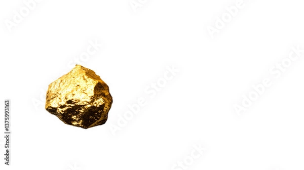 Fototapeta Shiny golden nugget with textured surface, cut out transparent