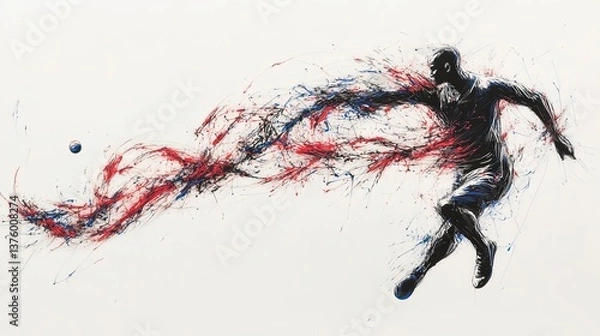 Obraz Athlete Capturing Movement With Ballpoint Pen and Generating Lines of Computer Code in Creative Expression