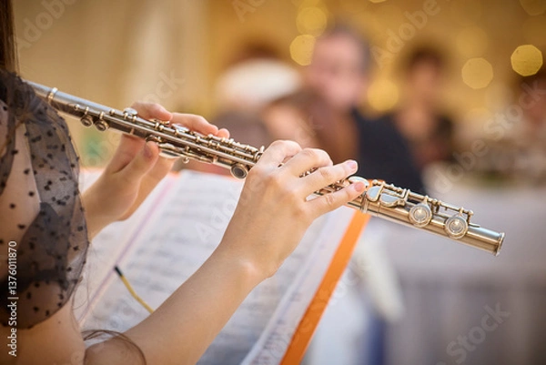 Obraz Flutist Performing at Event with Sheet Music
