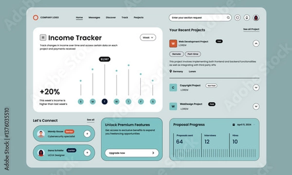 Obraz User Interface of a Income Tracker Dashboard Design with UI Element for Web