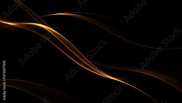 Fototapeta A dynamic, wavy black background with subtle golden light streaks creating a sense of motion