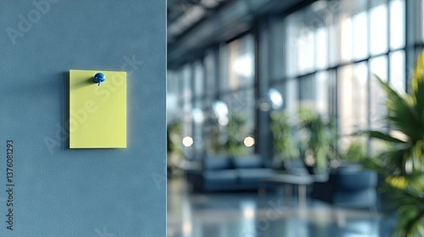 Fototapeta Pinned note on a textured wall in an open, modern office space environment