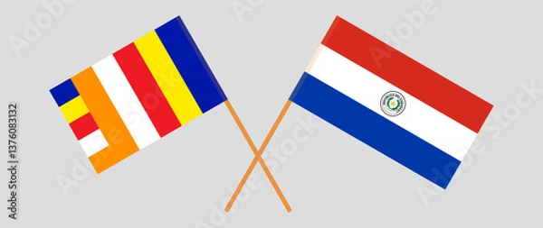 Obraz Crossed flags of Buddhism and Republic of Paraguay. Official colors. Correct proportion. Vector illustration