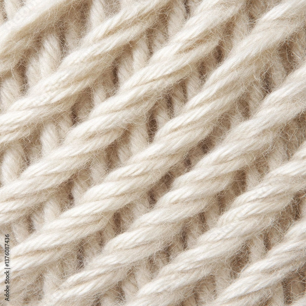 Fototapeta Textured Close-Up of Soft Cream-Colored Knitted Yarn Fibers for DIY Crafting and Textile Design