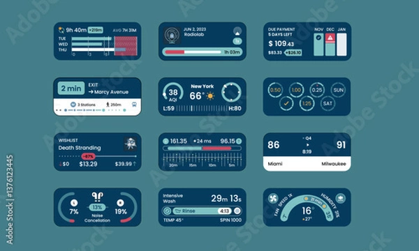Fototapeta User Interface of a Home Temperature Dashboard Design with UI Element for Web
