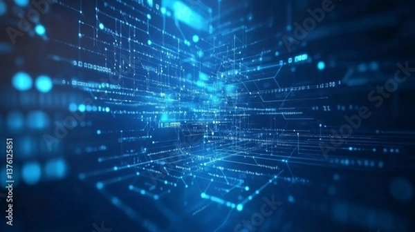 Fototapeta Abstract Data Network Visualization with Glowing Blue Lines and Connections
