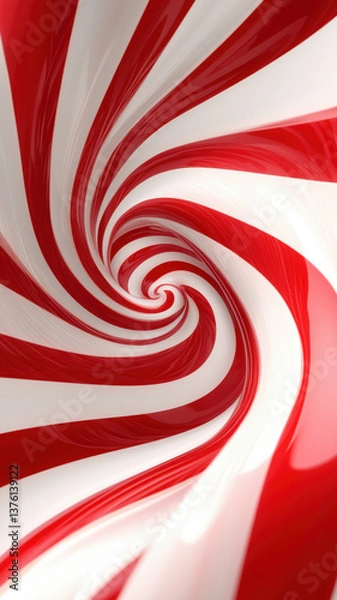Fototapeta Abstract candy cane swirl in vibrant red and white, ideal for seasonal or retro-themed phone backgrounds.

