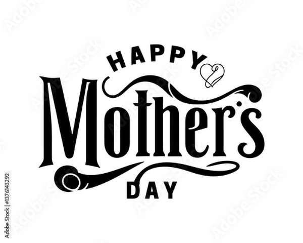 Fototapeta Happy Mother's Day lettering vector illustration. Elegant calligraphy. Vintage typography and charming holiday-themed symbols, perfect for greeting cards, banners, and creative designs.