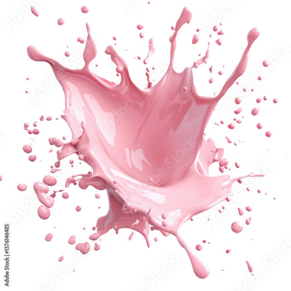 Fototapeta A vibrant pink splash explodes in a joyful burst of color against a clean white background, showcasing a dynamic and energetic moment.