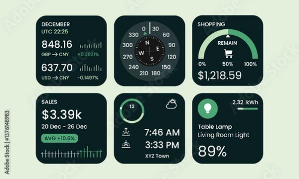 Obraz Smart Watch User Interface UI Elements Screen Designs