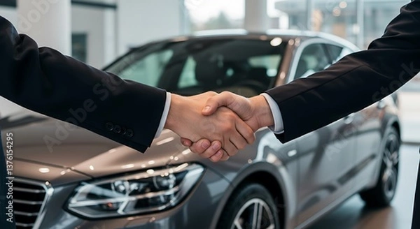 Fototapeta New Car Dealership Handshake Seal of Approval
