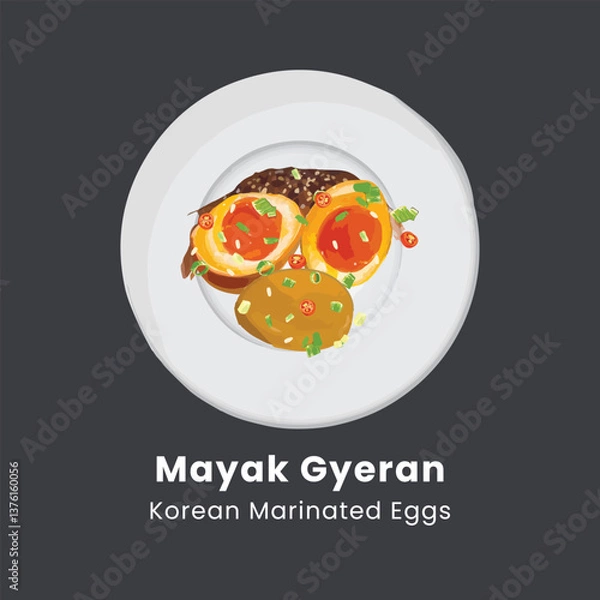 Fototapeta Vector illustration of Mayak Gyeran korean marinated eggs with soy sauce