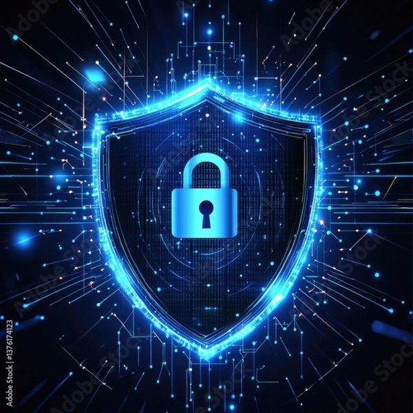 Fototapeta Cybersecurity shield with glowing digital circuits