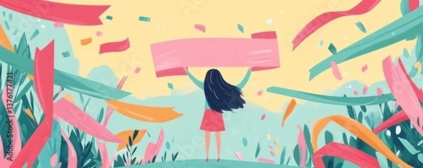 Fototapeta International Women's Day with pastel-colored flowers and female symbols