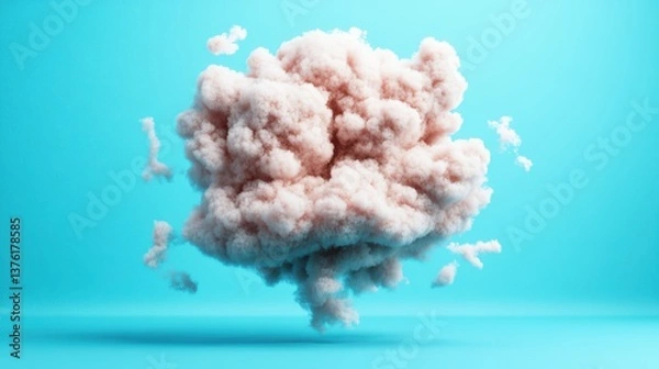 Obraz A large fluffy light-pink cloud-like mass elegantly floats against a serene solid light-blue background with smaller pieces drifting around it beautifully