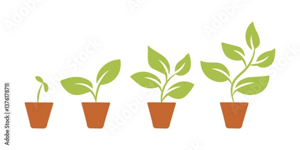 Obraz Vector set of sprouting plants in pots, representing growth, renewal, and environmental consciousness. Suitable for a variety of design projects focused on nature, sustainability, and positive change.
