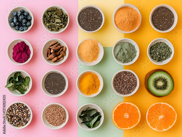 Fototapeta A colorful mix of dried fruits nuts and spices in a bowl