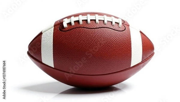 Fototapeta Leather football, perfectly centered on pure white, object, game day, texture
