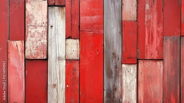 Obraz Textured Patchwork of Painted Wooden Panels in Red Tones illustration