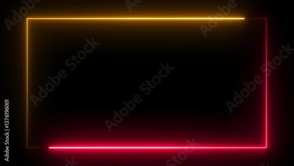 Obraz Yellow and red neon frame background. Glowing rectangle frame with empty space for logo or text. 3d illustration