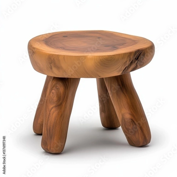 Fototapeta Rustic Wooden Stool with Unique Shape and Natural Finish