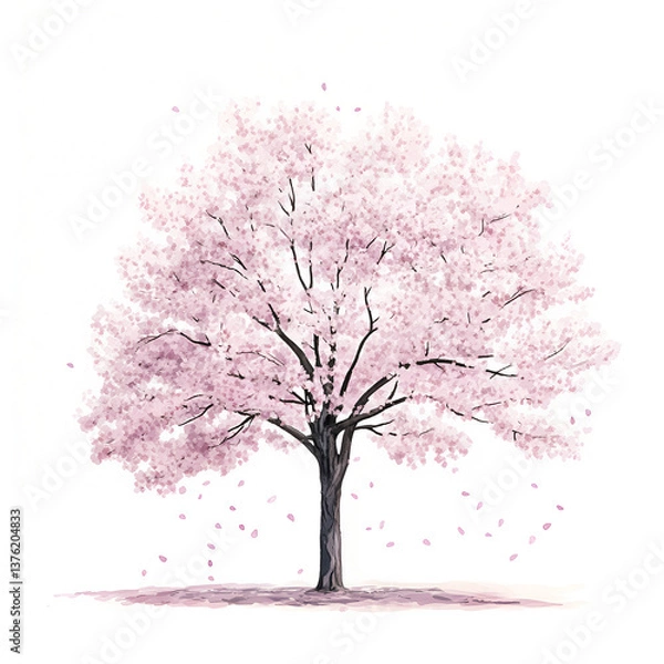 Obraz Watercolor Cherry Blossom Trees – Hand-Painted Sakura Tree