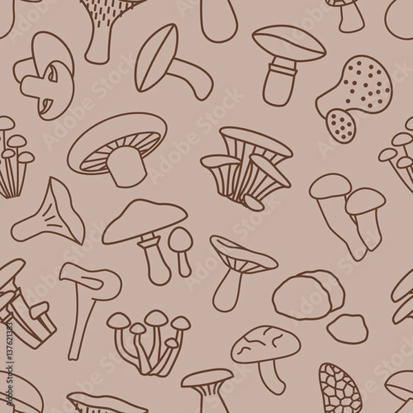 Fototapeta mushroom seamless pattern in brown colour