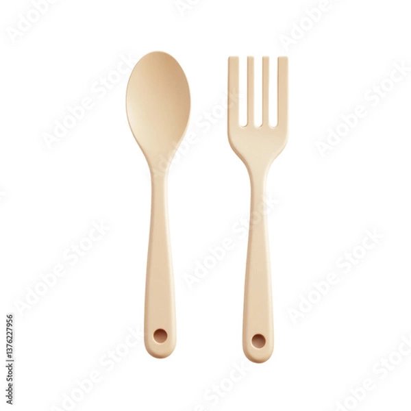 Fototapeta 3D icon spoon and fork isolated