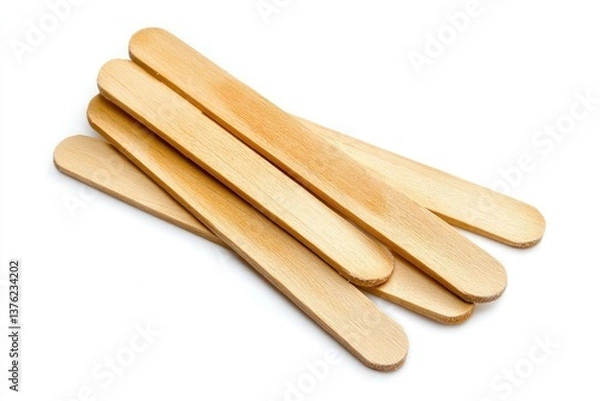 Fototapeta Wooden popsicle sticks.  Stacked, light brown, simple, and smooth.  Perfect for ice cream, fruit, or dessert