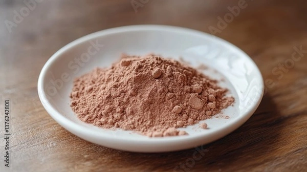 Fototapeta Chocolate Protein Powder on White Ceramic Plate