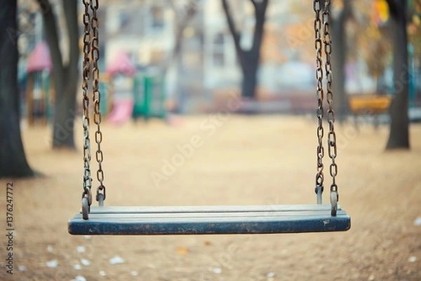 Fototapeta Empty swing on the playground in the park