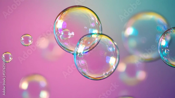 Fototapeta Floating Soap Bubbles on a Gradient Background