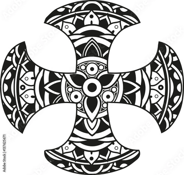 Obraz Vector illustration of a mandala cross silhouette