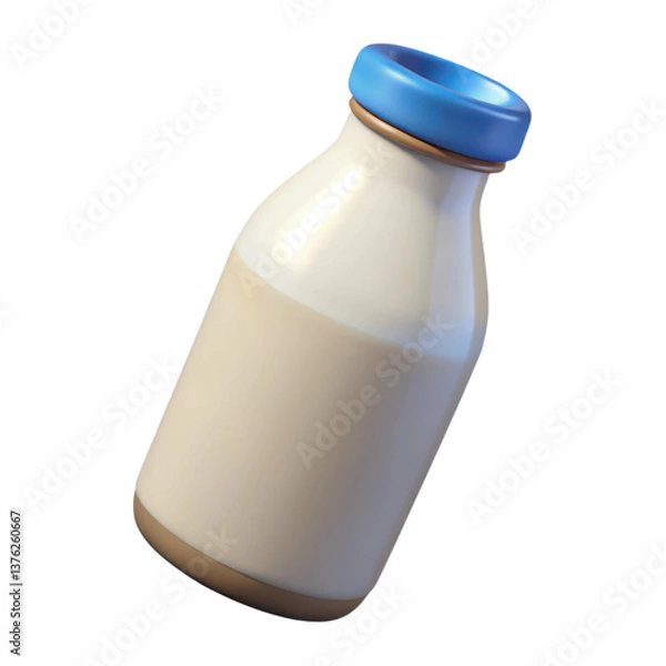 Fototapeta A bottle of milk with a blue cap, showing a smooth and glossy surface, illustration of 3d rendering.	