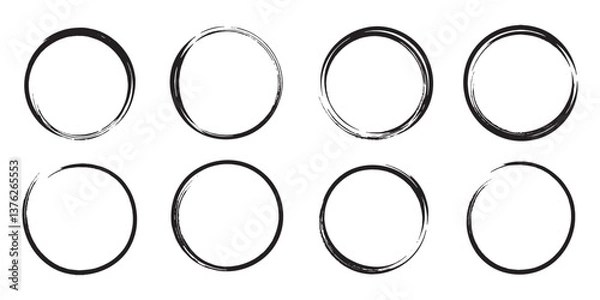 Fototapeta Hand drawing different circles isolated on white background. Hand written brush circles for marking text, numbers, marker pen, pencil, logo, hand drawn doodle grunge circle highlights. Vector eps 10