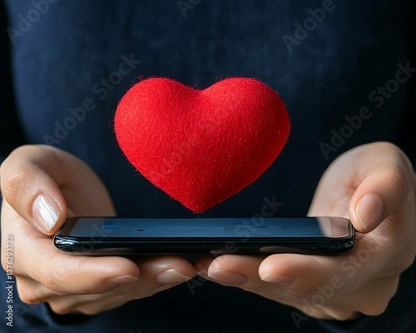 Obraz Red heart above phone screen.