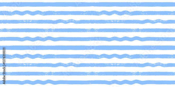 Fototapeta Wave stripes seamless pattern. Hand drawn wavy beach vector print, grunge paint lines with waves, blue watercolor background