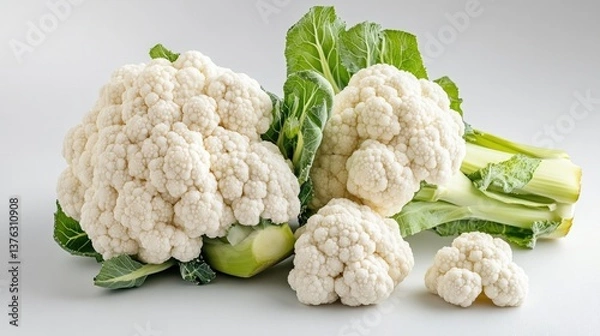 Fototapeta Fresh cauliflower clusters with vibrant green leaves create heal