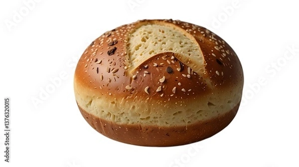 Obraz Round artisan bread roll with seeds, baked........
