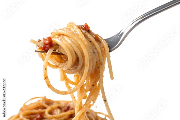 Fototapeta pasta spaghetti on fork isolated on transparent background