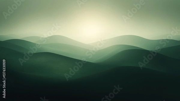 Fototapeta Serene Green Hills Under a Misty Sunrise