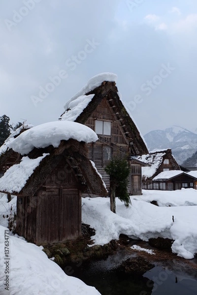 Fototapeta 雪の古民家