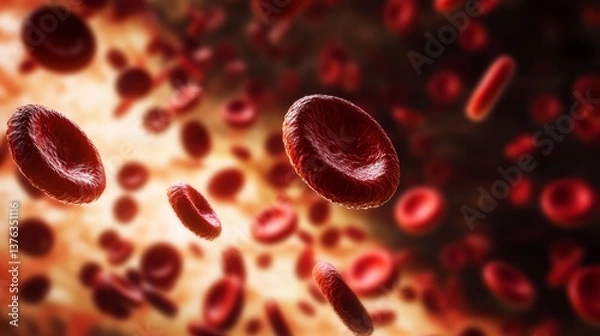 Fototapeta Realistic closeup of red blood cells in circulation for World Blood Cancer Day education and support