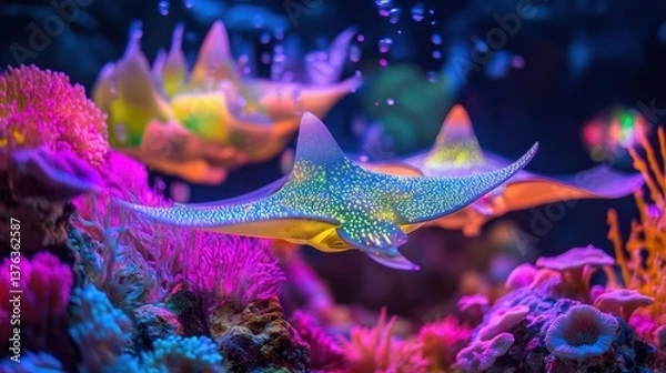 Fototapeta Vivid image depicting marine life in an underwater aquarium scene