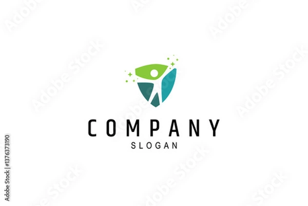 Fototapeta healthy person logo with shield combination in flat design