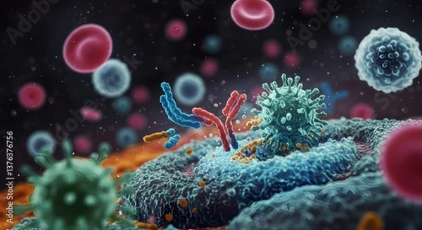 Obraz Antibodies attacking virus cell.