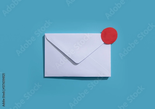 Fototapeta White envelope with notification red dot on a blue background..