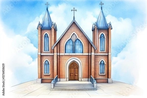 Fototapeta A hand-drawn sketch of St. Mary Church, one of the largest brick churches in the world