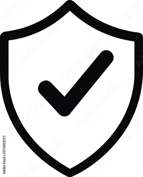 Fototapeta Shield with Checkmark Vector - Security Icon Graphic, Line Art Design, Black and White, EPS for Protection Themes.
